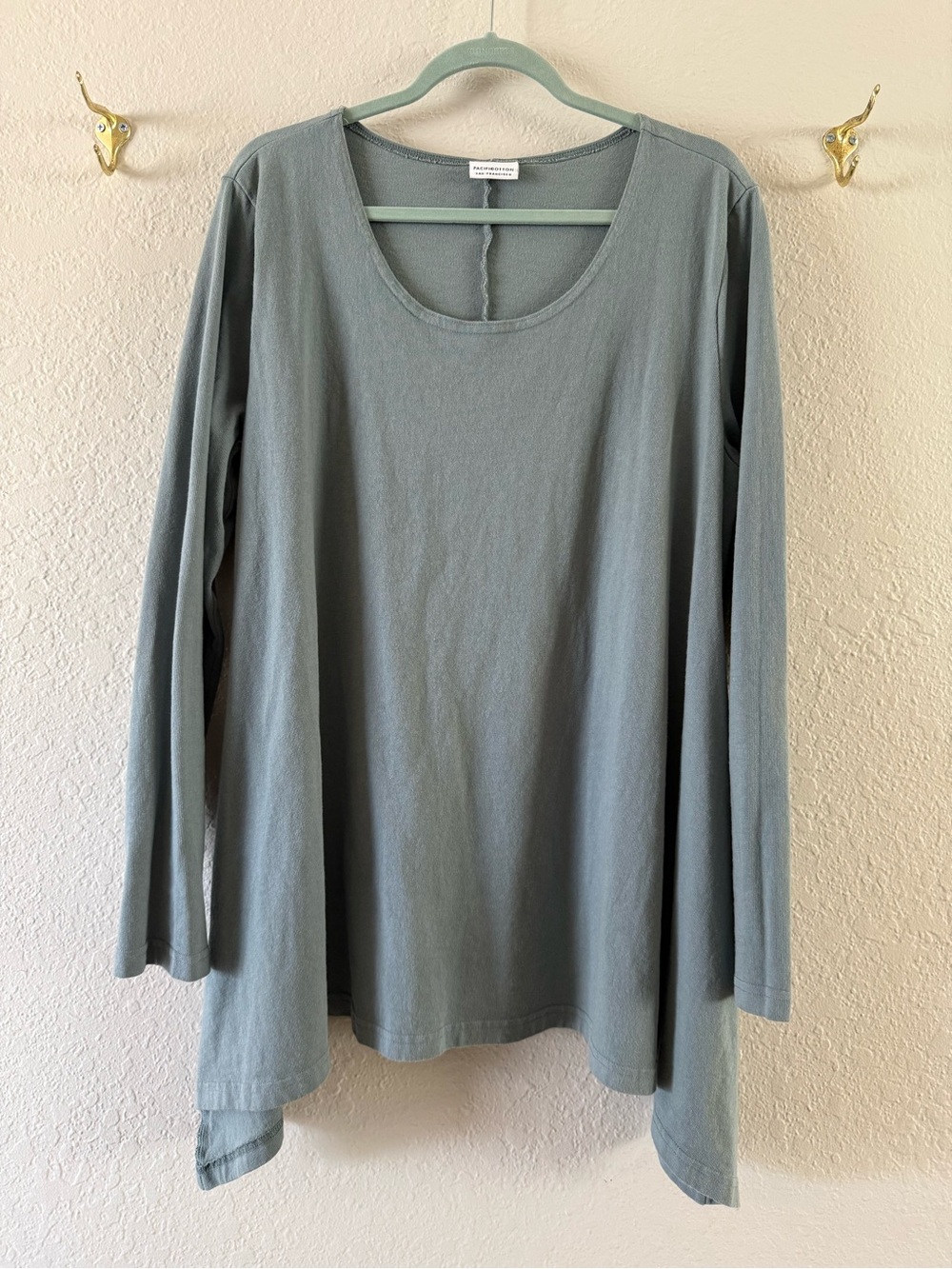 Pacific Cotton Bryn Walker Dusty Teal Long Sleeve XL Tunic Top LagenLook VGUC